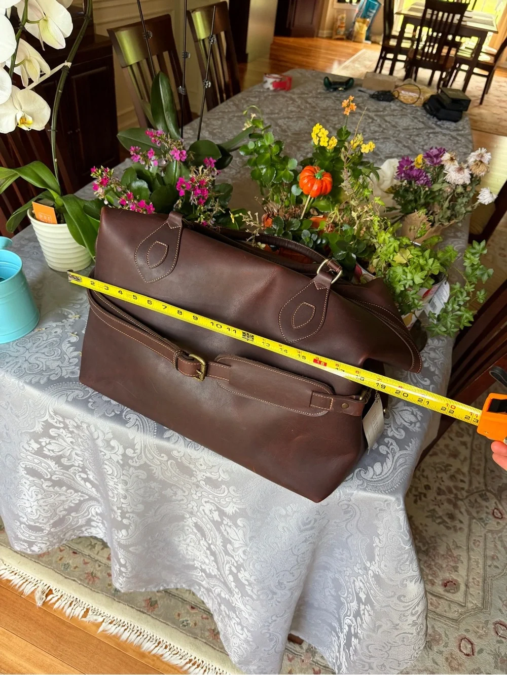 Men's Leather Duffel Bag - Dark Brown Travel Carryall
